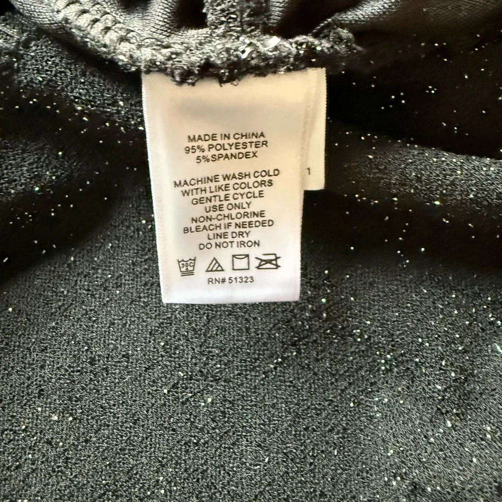 1 State Black Sparkle Square Neck Puff Sleeve Party Top L